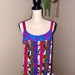 Rose + Olive Tropical Floral Print Tank Top - Women’s L, Vibrant Boho Panels